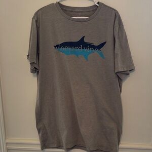 Vineyard Vines Gray Tee with Blue Shark Graphic